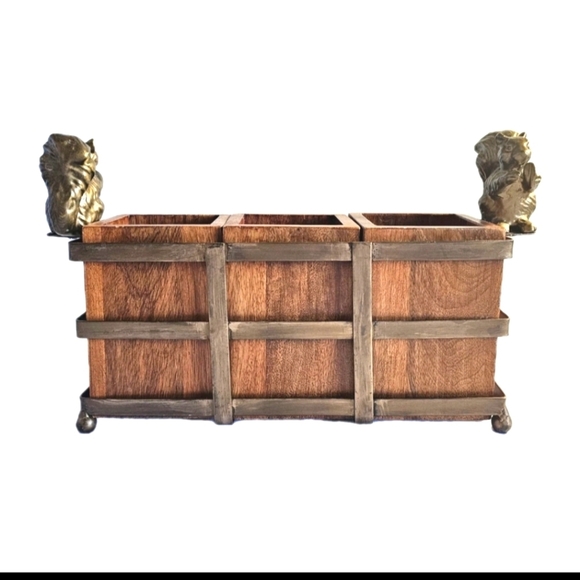 Unique Fall Decorative Wooden Cutlery Table Organizer with Brass Squirrel Holder - Picture 3 of 12